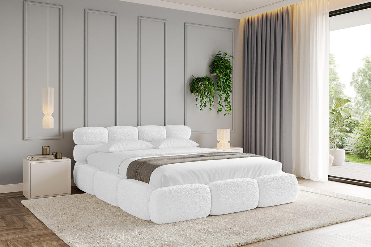 POLSTERBETT mit Bettkasten und Lattenrost, Boxbett ohne Matratze - NOMA 160x200 Weiß - Weiß, Holzwerkstoff/Textil (160/200cm) - ALTDECOR