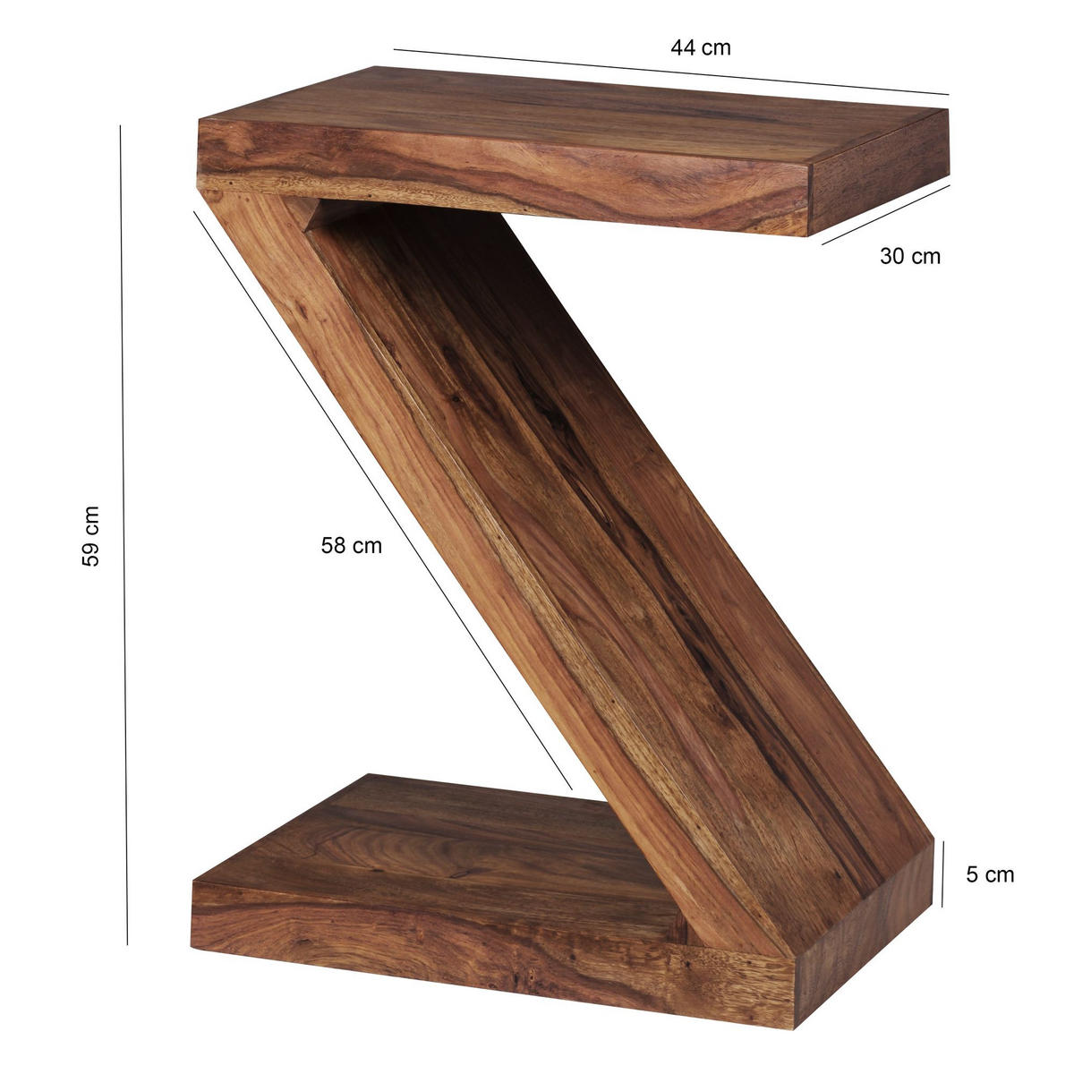 BEISTELLTISCH Massivholz Z-Form Handgefertigt, Braun 44x30x59 cm - Braun, Holz (30/44/59cm) - KADIMA DESIGN