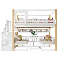 ETAGENBETT 90/200 cm, Weiß/Natur mit klappbarer Tischplatte und Stauraumtreppe - Weiß, Holz (90/200cm) - MIVRAY