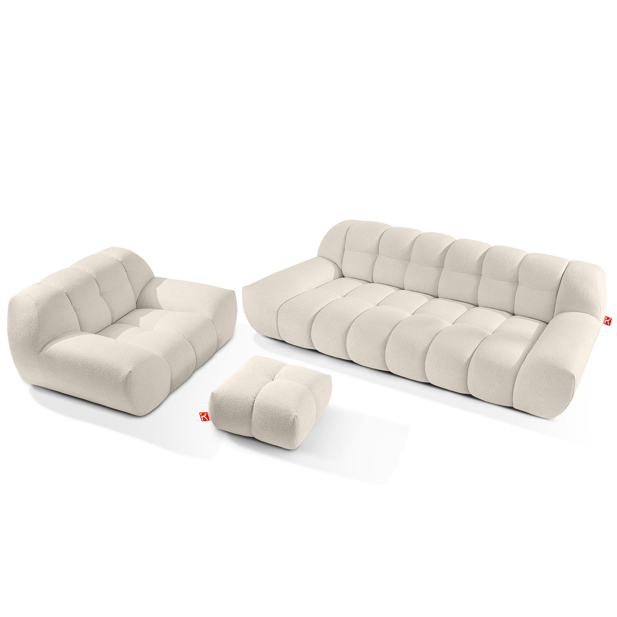 SITZGARNITUR VENA Bouclé, Weiß - Weiß, Holz/Textil (65/38/65cm) - KONSIMO®