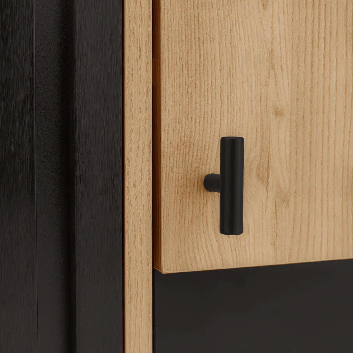 SIDEBOARD, Vitrine mit LED, Glas, Holzoptik/Schwarz - Naturfarben, Holzwerkstoff (40/120/80cm) - FLIEKS