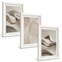 BILDER SET 3er Set - 20x30 cm Weißer Rahmen - Abstrakte beige Wellen - Weiß, Kunststoff (20/30cm) - TULUP