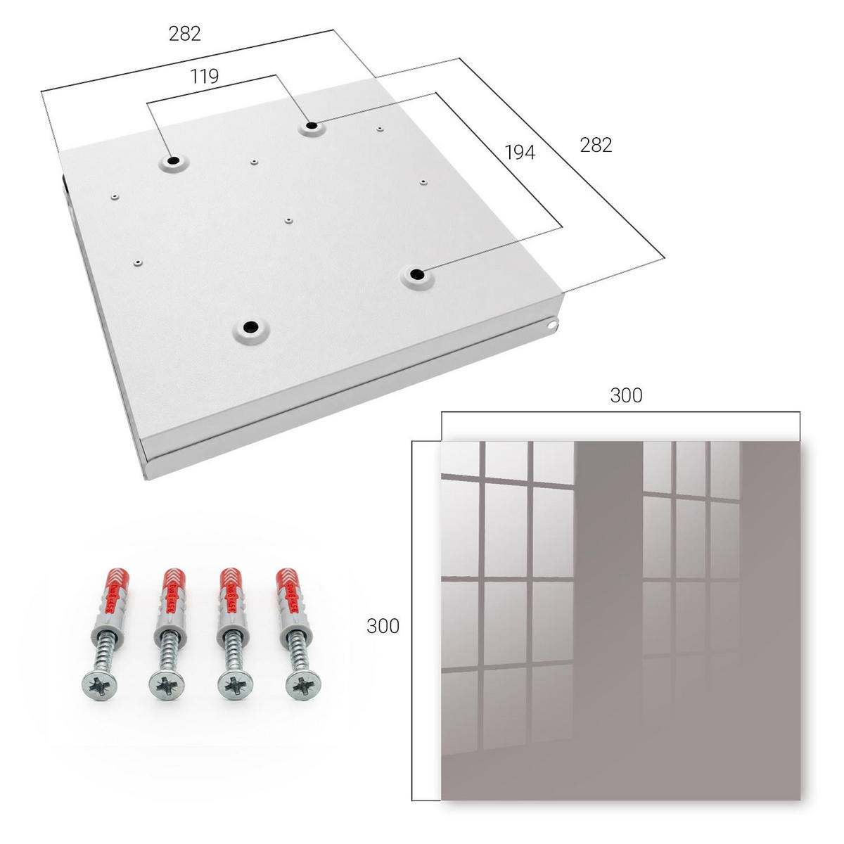 SCHLÜSSELBOX Weiß 30x30 cm – Türöffnung nach rechts - Aschgrau - Grau, Metall (30/30/5cm) - TULUP