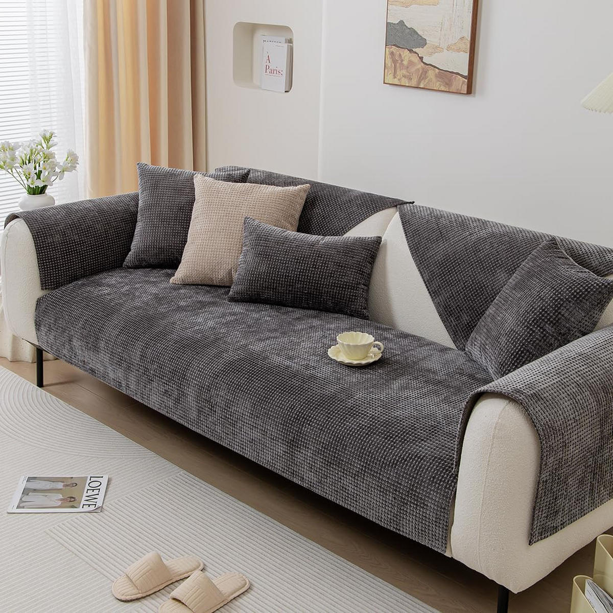 SOFAÜBERWURF Dunkelgrau Farmhouse-Stil 1 Stück - Dunkelgrau, Textil (70/180cm) - Kaket