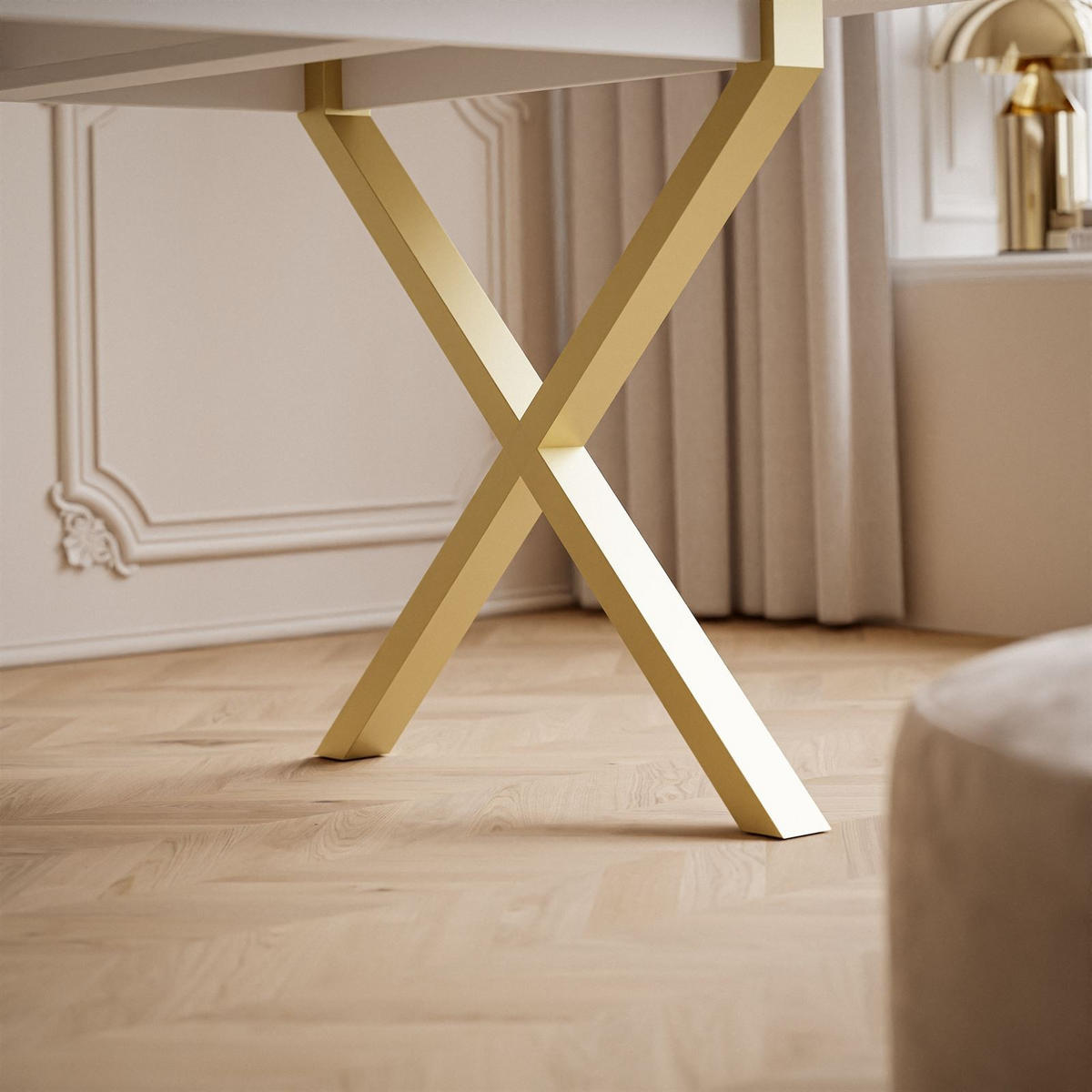 ESSTISCH ARTON GOLD II 140-195 cm für 6-8 Personen - Beige/Goldfarben, Holzwerkstoff/Metall (140/80/77cm) - Lookway