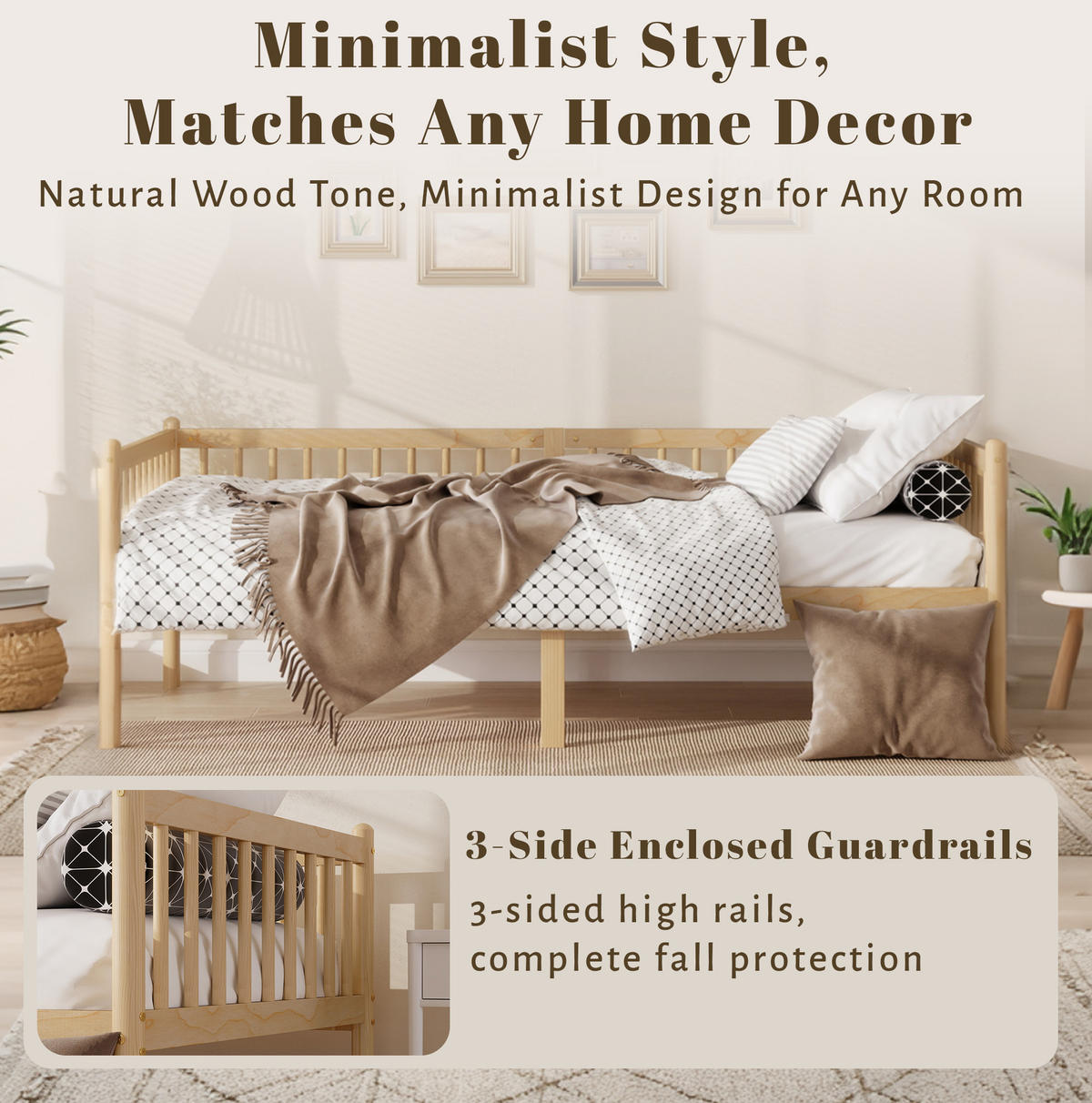 TAGESBETT 90x200 cm Massivholz, Einzelbett mit Lattenrost, Natur - Naturfarben, Holz/Holzwerkstoff (90/200cm) - LVHOM