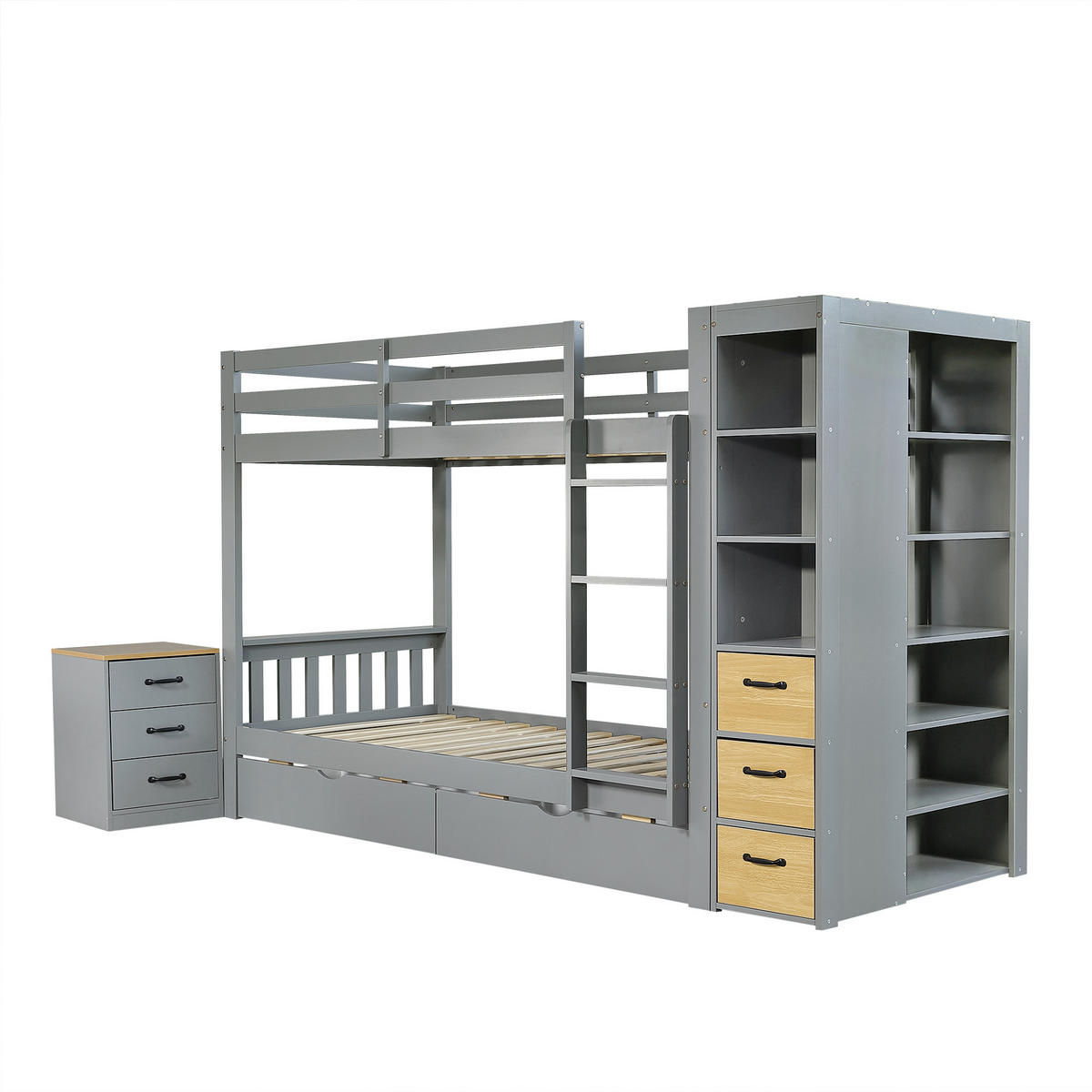 ETAGENBETT 90/200 cm mit 2 Bettkästen und Stauraumregal, DE-41776, in Grau - Grau, Holzwerkstoff (90/200cm) - ComfortXL