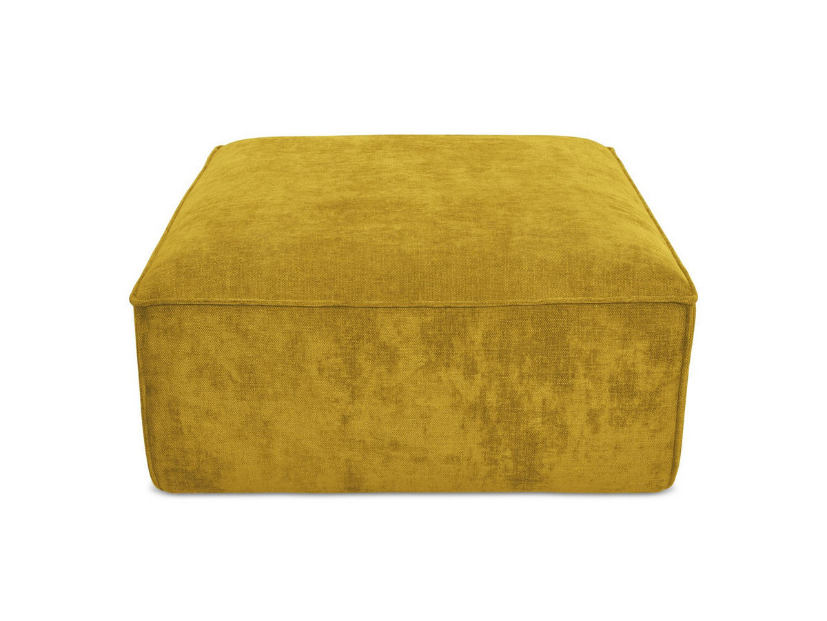 POUF Chenille Stoff Gelb - Currygelb/Schwarz, Holzwerkstoff/Kunststoff (87/46/87cm) - Makamii