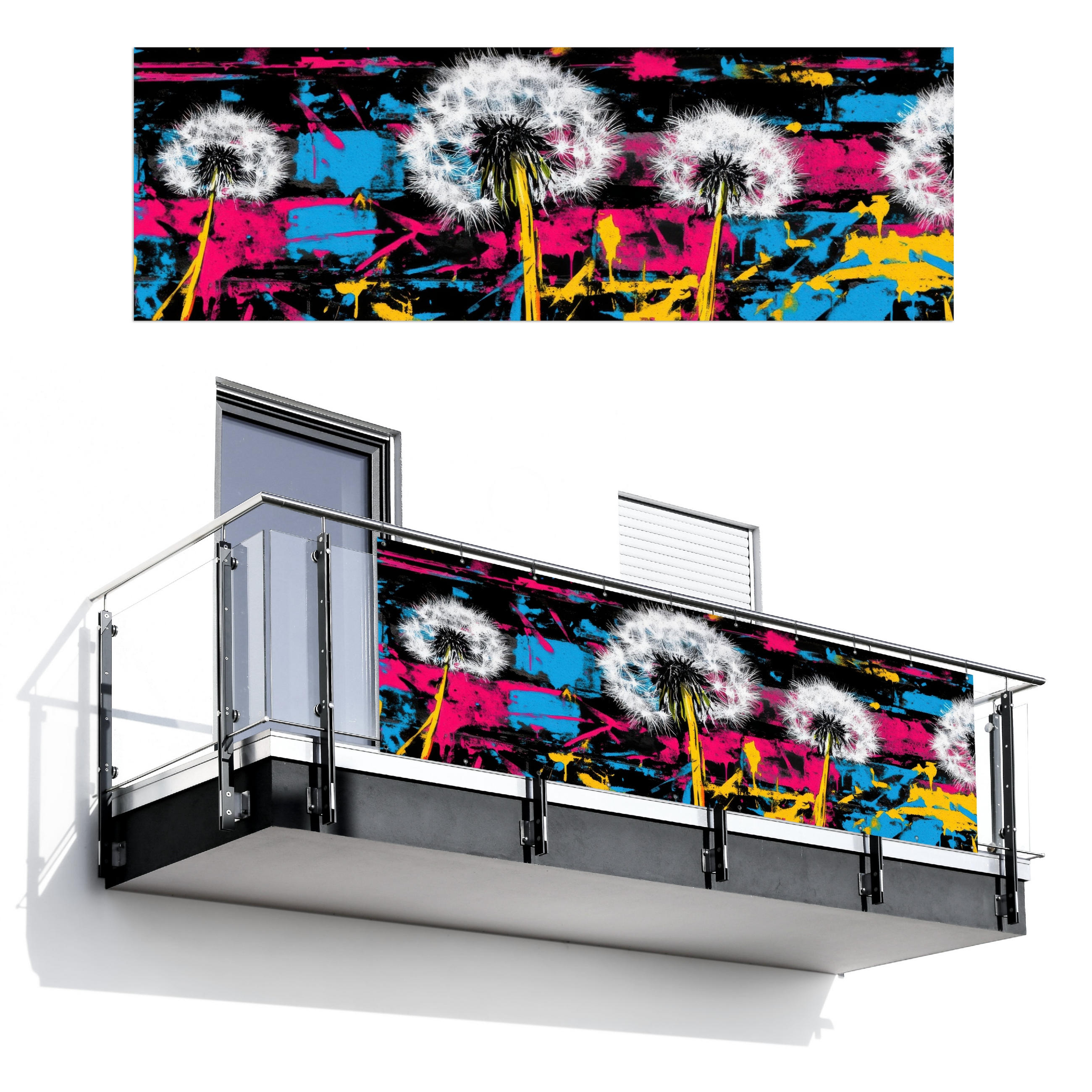 BALKON-SICHTSCHUTZ Straßenkunst - Bunt - Wand - Schwarz, Kunststoff (300/100cm) - MuchoWow