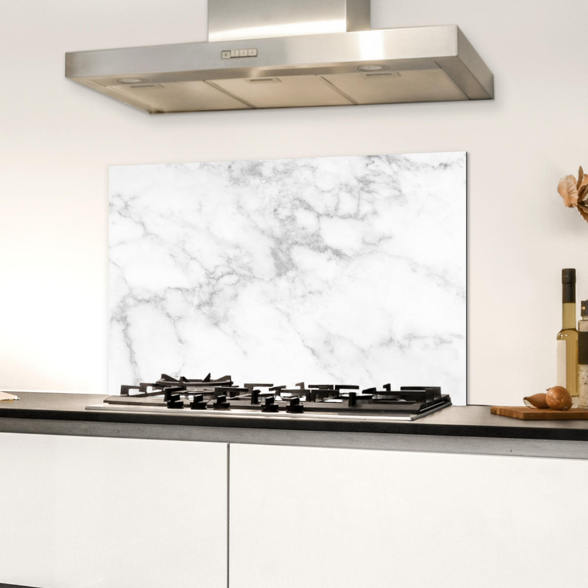 SPRITZSCHUTZ KÜCHE Marmor - Grau - Weiß - Strukturierter Marmor 60x40 cm - Weiß, Metall (60/0.3/40cm) - MuchoWow