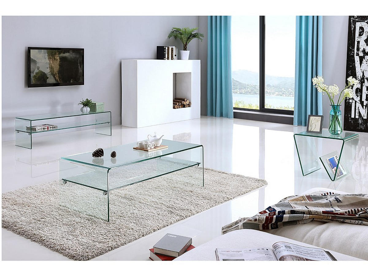 TV-MÖBEL mit 1 Ablage - Glas - STILEOS - Transparent, Glas (140/40/40cm) - Vente-Unique