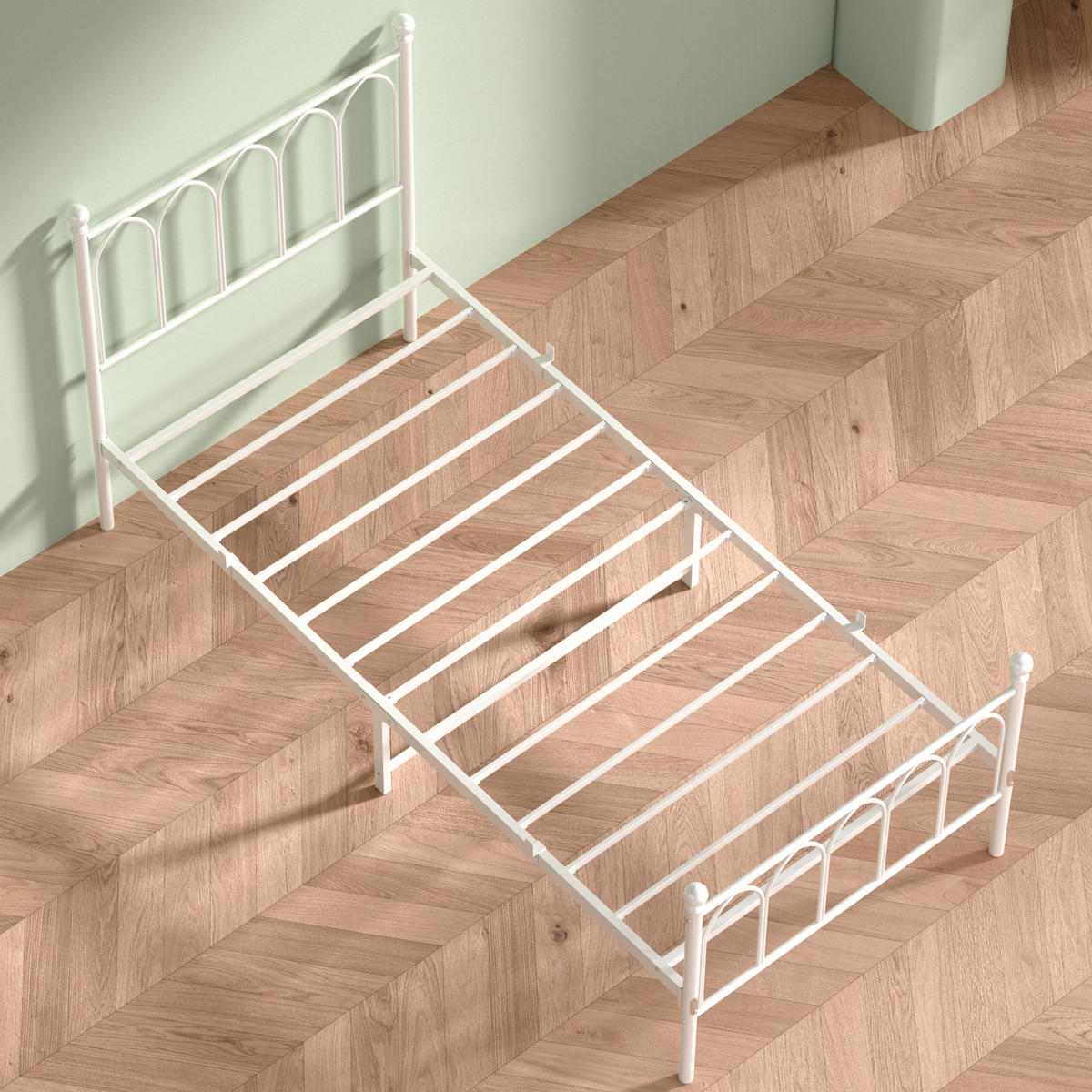 METALLBETT 90/200 mit Stauraum unter dem Bett Jugendbett mit Lattenrost,Weiß - Weiß, Metall (90/200cm) - STILVORA