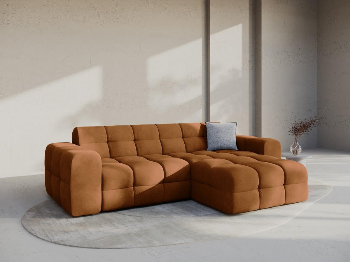 ECKSOFA rechts Kendal aus Samt kamel 4 Sitzplätze - Hellbraun, Textil (173/256cm) - Micadoni