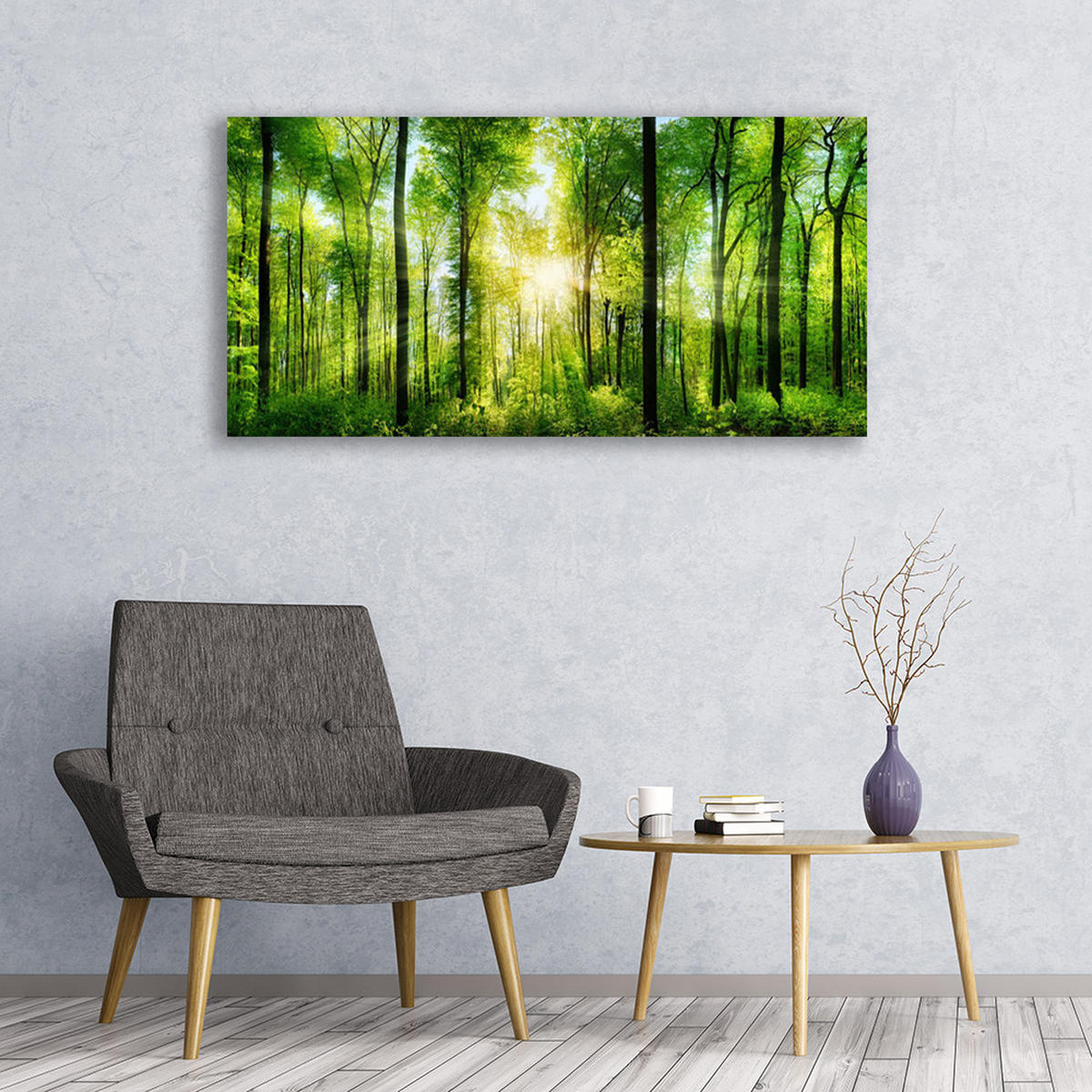 LEINWANDBILD 120x60 cm Sonnenstrahlen im Wald - Gelb/Hellgrün, Textil (120/4cm) - TULUP