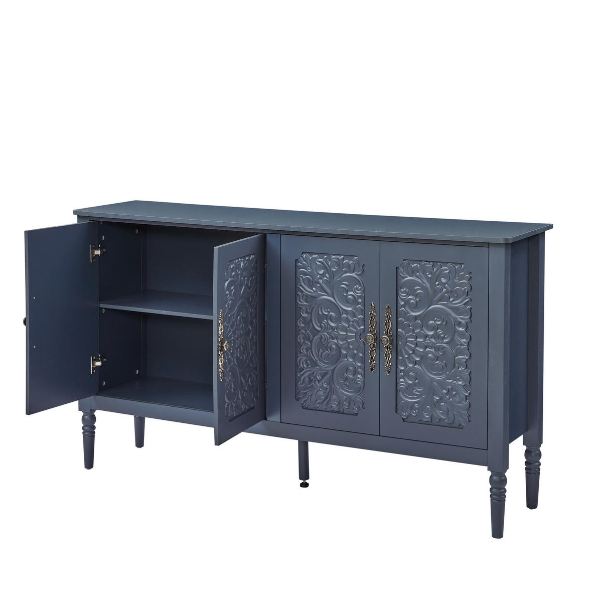 SIDEBOARD aus Spanplatte und MDF 160x40x89 cm Navyblau mit Reliefdekor und Stauraum - Dunkelblau, Holzwerkstoff (160/89/40cm) - IVMEU
