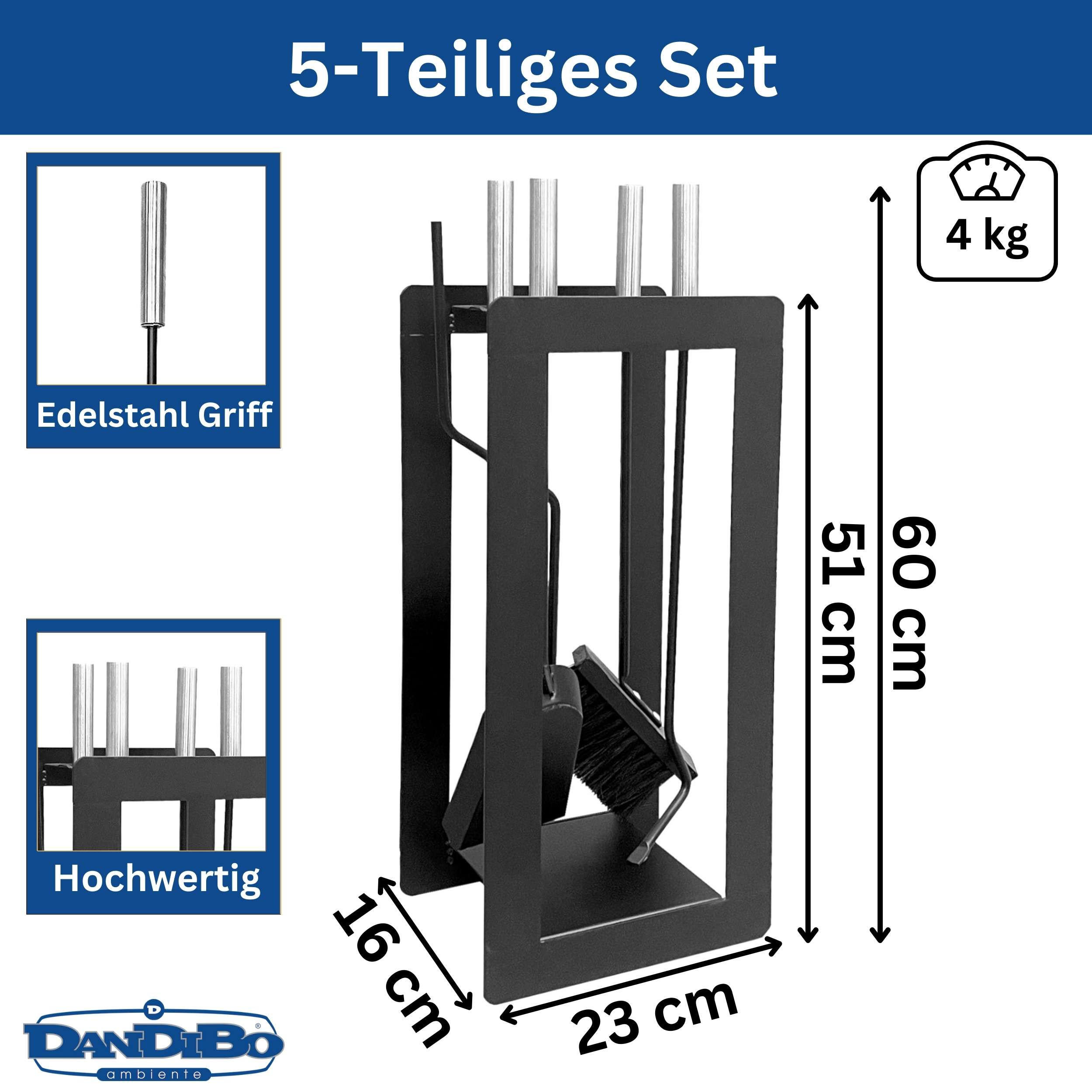 KAMINBESTECK Modern Schwarz 5 Teilig Set - Schwarz, Metall (23/60/16cm) - DanDiBo