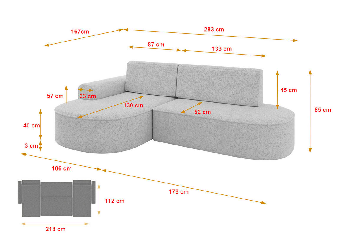 ECKSOFA mit Schlaffunktion und Bettkasten Ottomane Rechts MARI-L1-S - 283x167x85 cm Grün Tissu - Dunkelgrün/Schwarz, Holzwerkstoff/Kunststoff (167/283cm) - ALTDECOR