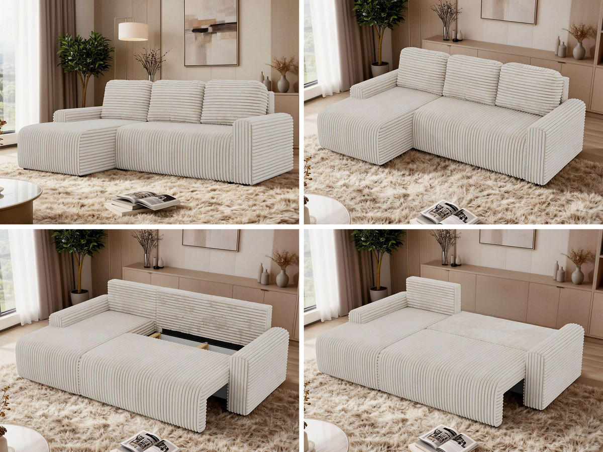 ECKSOFA NESSARO L Beige Cord - Links Seite - Beige/Schwarz, Kunststoff/Textil (244/151cm) - MKS