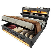 POLSTERBETT 180/200 cm Grau mit Stauraum, LED-Beleuchtung und USB- und Type-C-Anschlüssen - Grau, Textil (180/200cm) - Flora Grace