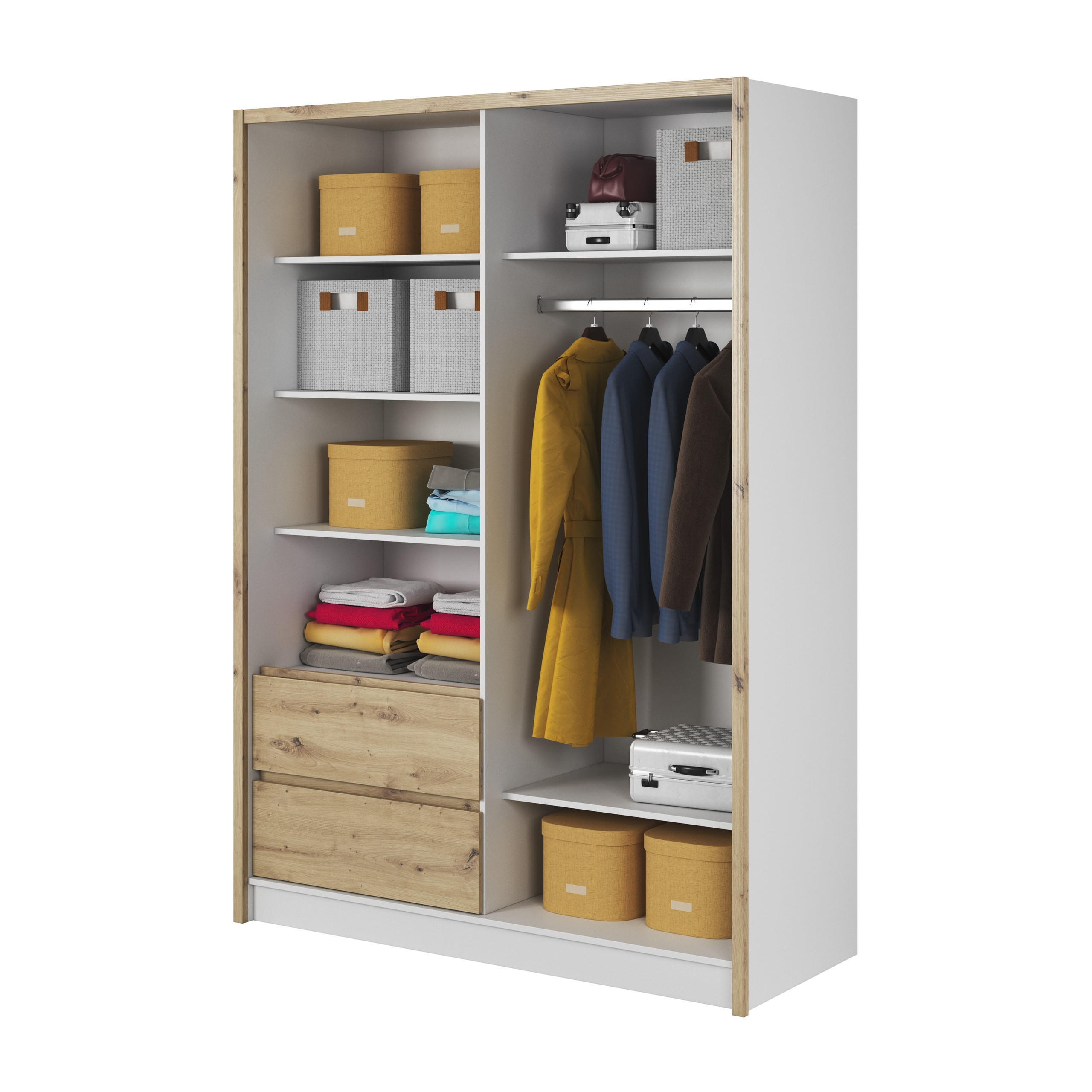SCHWEBETÜRENSCHRANK SABRINA 154/214/62 cm 3-türig mit Spiegel Weiß - Eiche Artisan/Weiß, Holzwerkstoff (154/214/62cm) - MASSENO