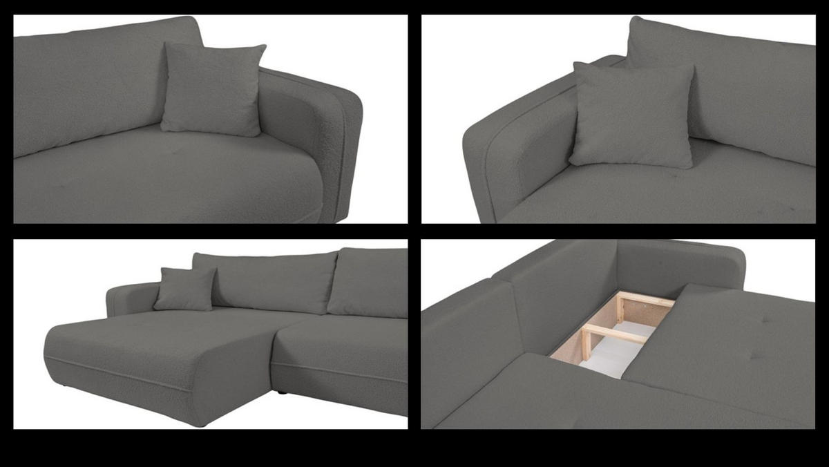 ECKSOFA Oreo L-Form Mit Bettkasten Und Schlaffunktion Quelle-Stoff Graphit Links - Dunkelgrau, Holz (143/247cm) - Kaiser Möbel