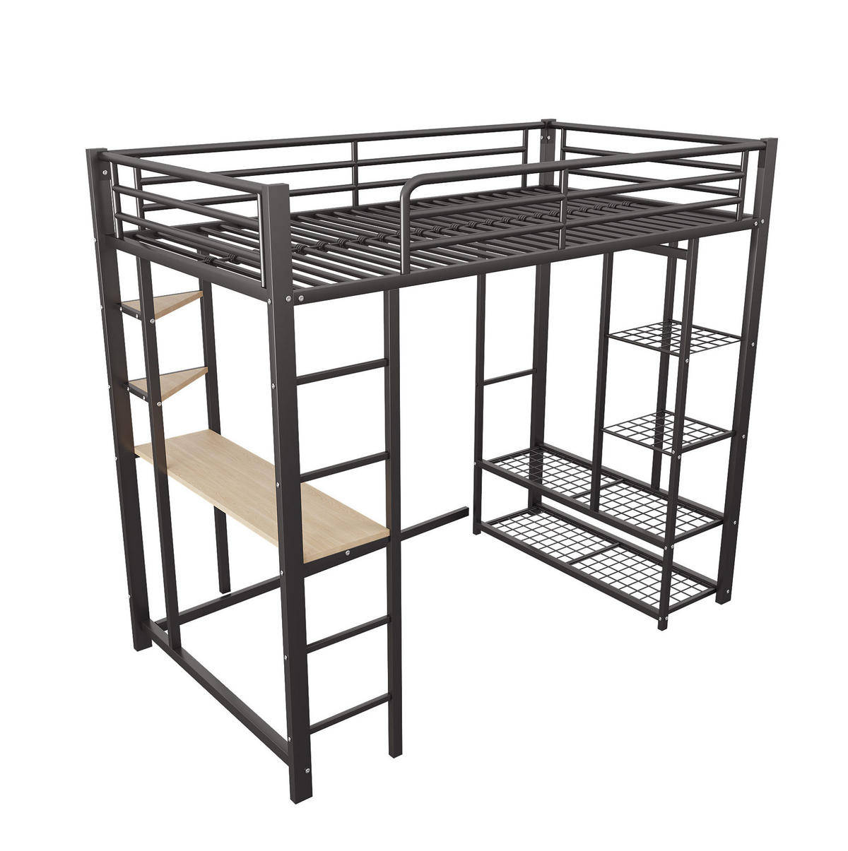 HOCHBETT 90/200 cm Schwarz aus MDF und Metall mit Schreibtisch - Schwarz, Metall (90/200cm) - OKMYHOME