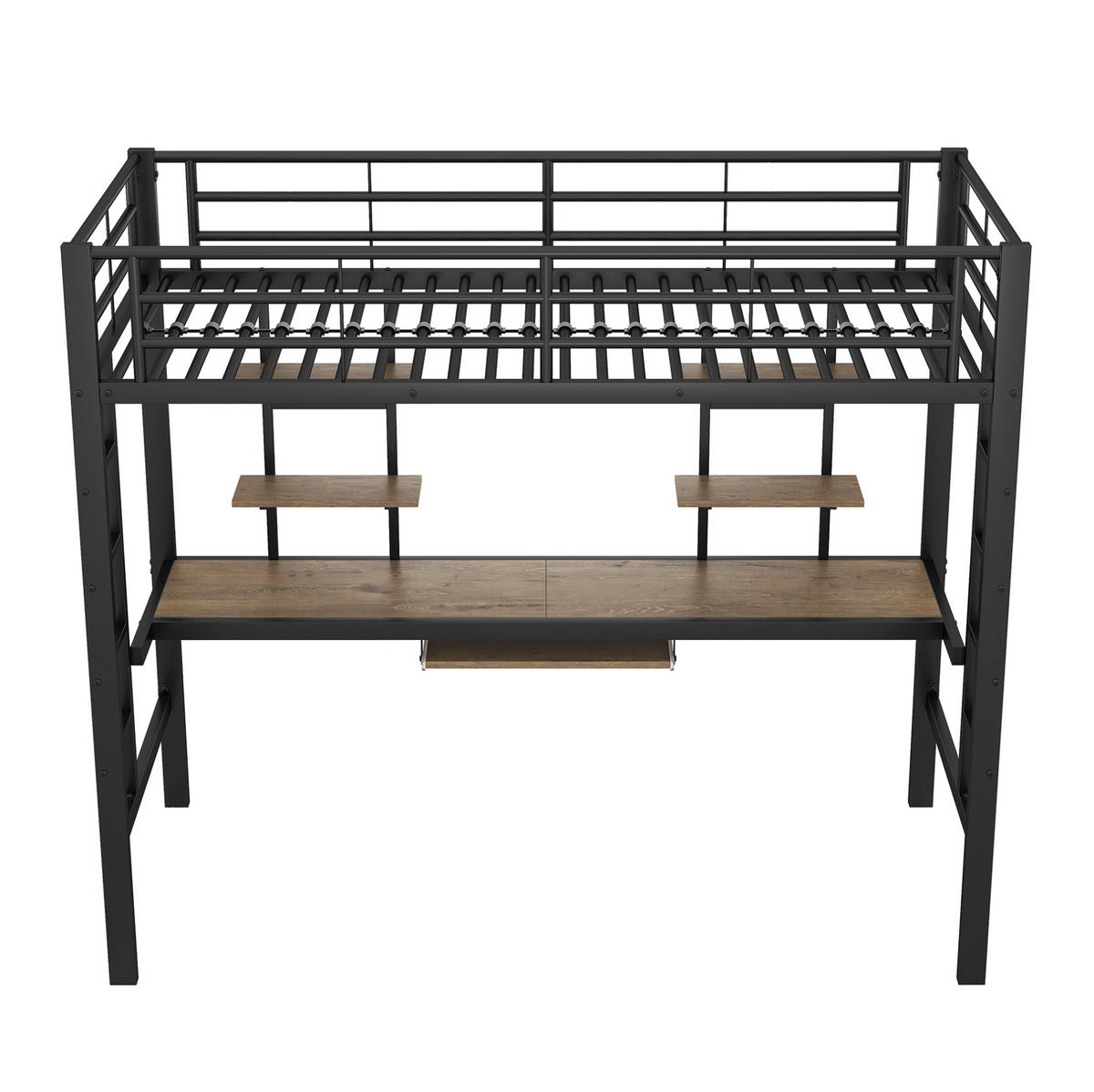 HOCHBETT 90/200 cm Schwarz aus Metall mit Schreibtisch und 2 Regalen - Schwarz, Metall (90/200cm) - OKMYHOME