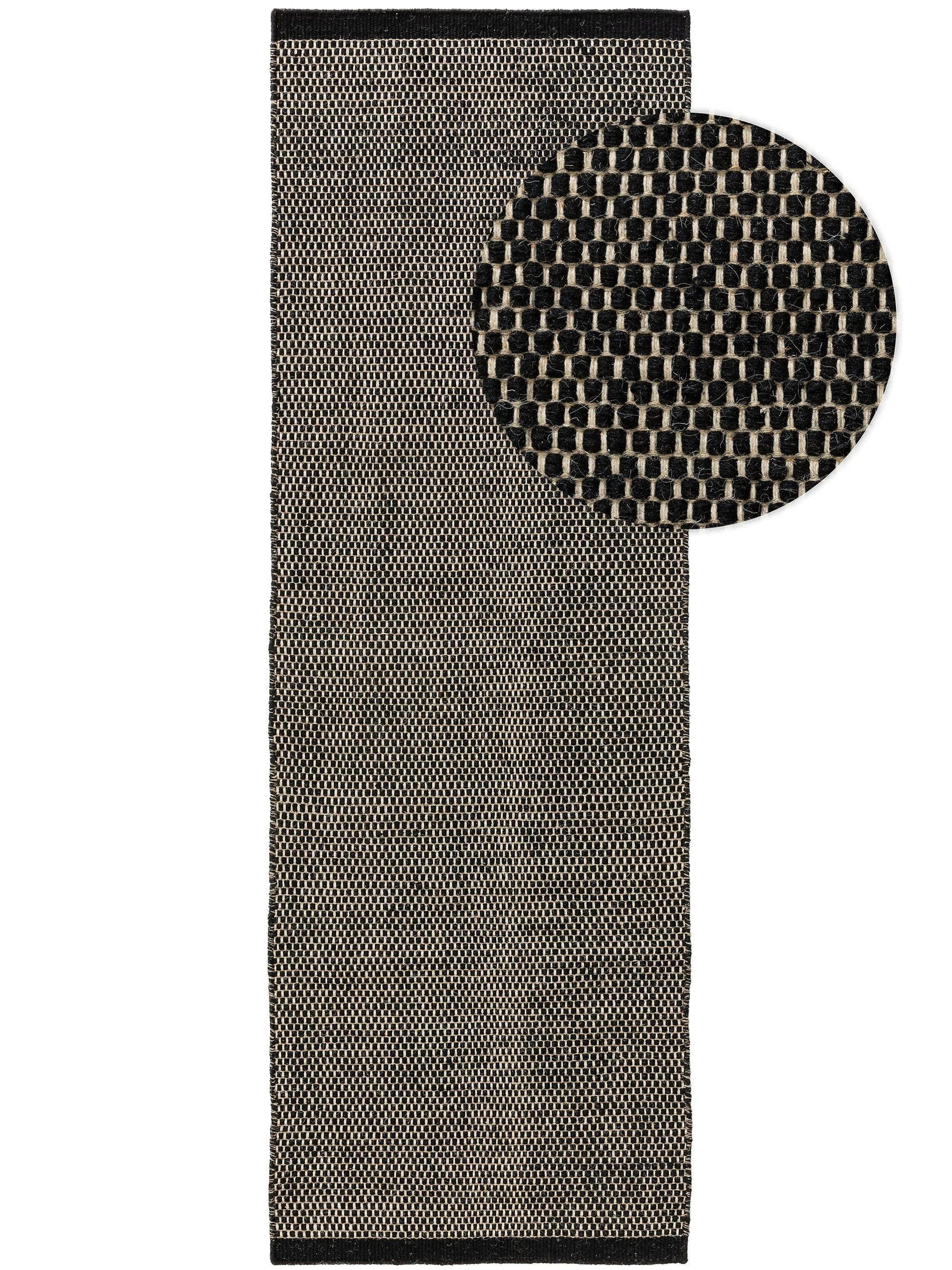 WOLLTEPPICH-LÄUFER Rocco Schwarz/Weiß 80x250 cm - Schwarz, Textil (80/250cm) - benuta Pure
