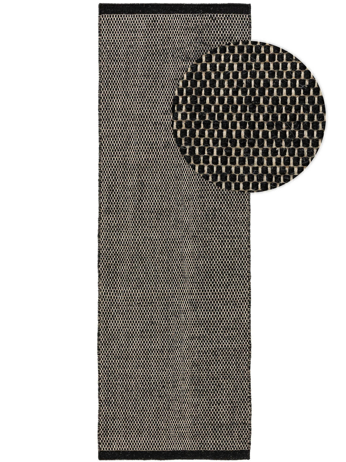 WOLLTEPPICH-LÄUFER Rocco Schwarz/Weiß 80x250 cm - Schwarz, Textil (80/250cm) - benuta Pure