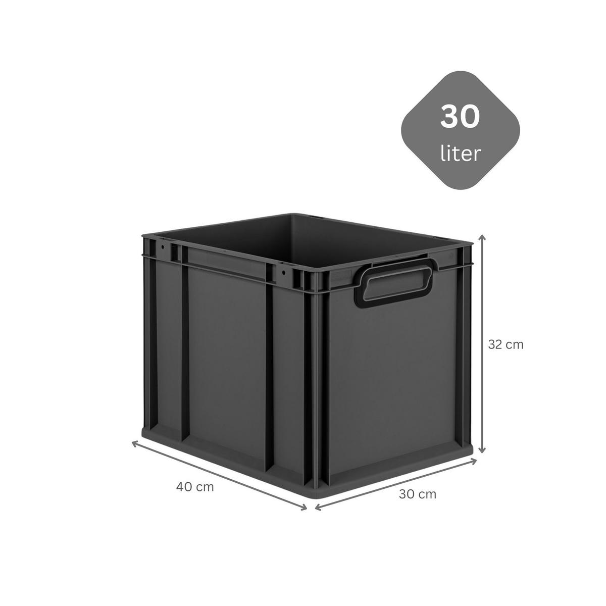 EUROBOX NextGen Color 32x30x40 cm 30 Liter Griffe schwarz zu, Schwarz - Anthrazit/Schwarz, Kunststoff (30/32/40cm) - PROREGAL