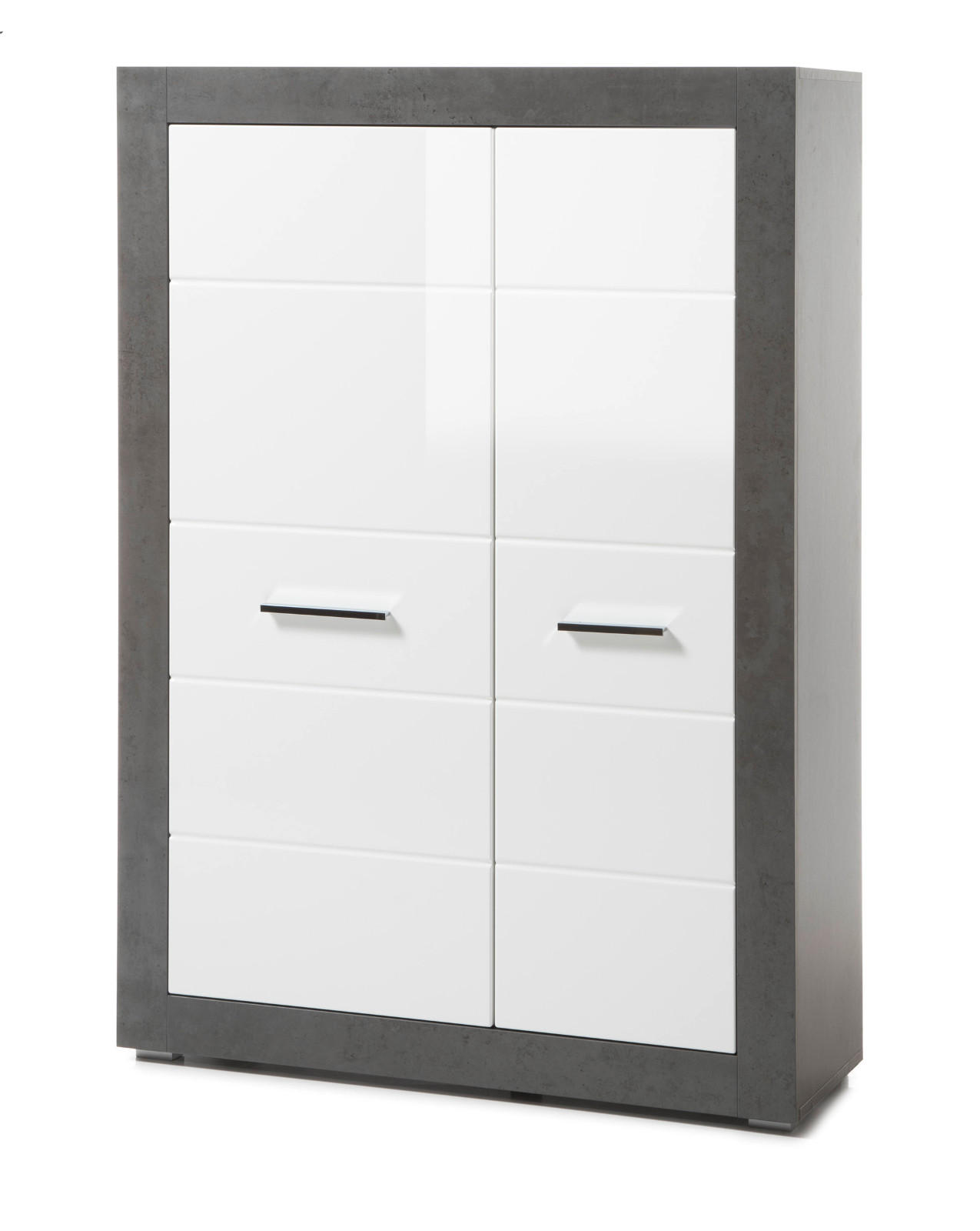 HIGHBOARD weiß Hochglanz, grau Stone 100 cm, Kommode mit 6 Fächern - Chromfarben/Weiß Hochglanz, Holzwerkstoff/Kunststoff (100/142/35cm) - Furn.Design