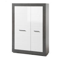 HIGHBOARD weiß Hochglanz, grau Stone 100 cm, Kommode mit 6 Fächern - Chromfarben/Weiß Hochglanz, Holzwerkstoff/Kunststoff (100/142/35cm) - Furn.Design