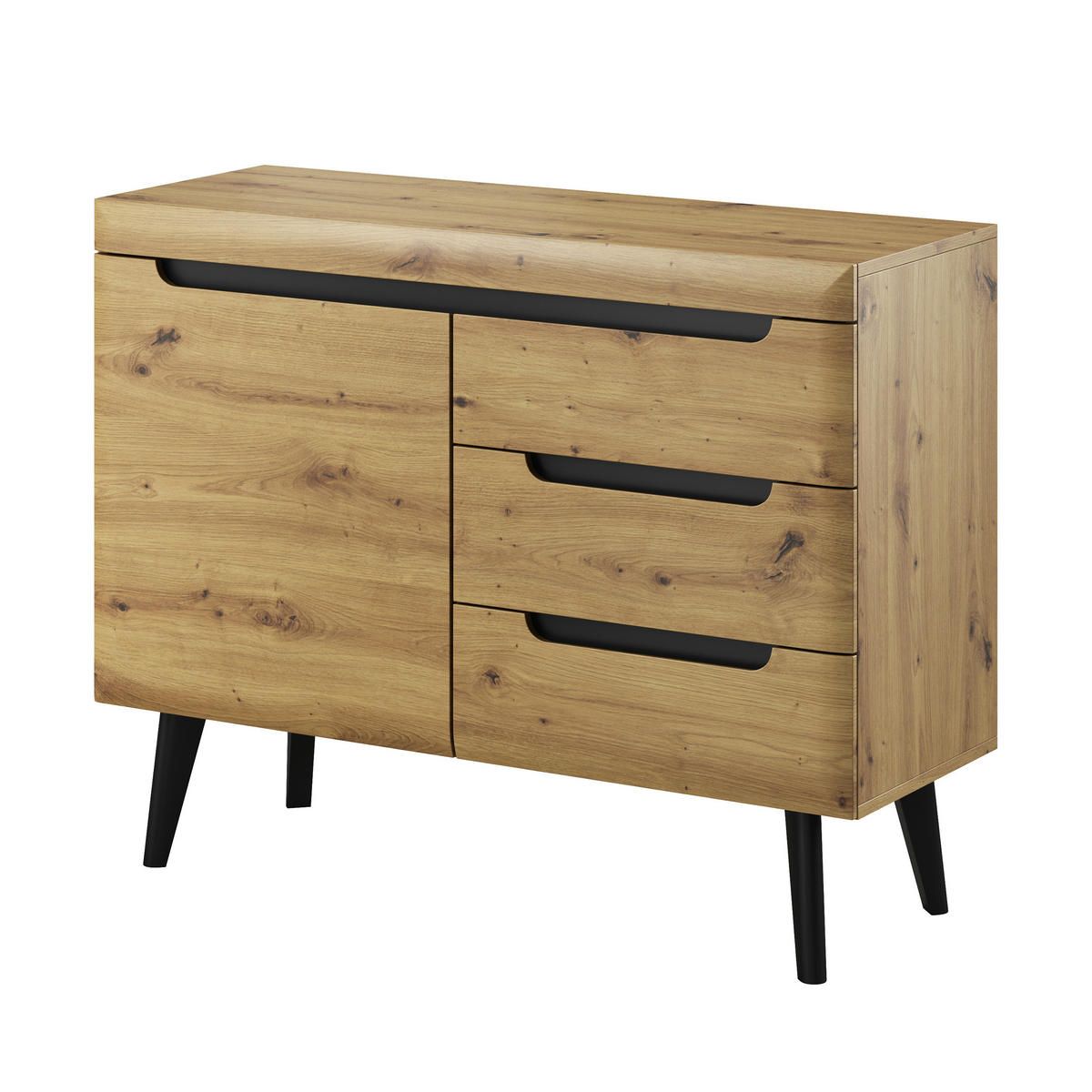 KOMMODE NORDICO 107/83/40 cm mit 3 Schubladen 1 Türen Eiche Artisan - Eiche Artisan, Holzwerkstoff (107/83/40cm) - MASSENO