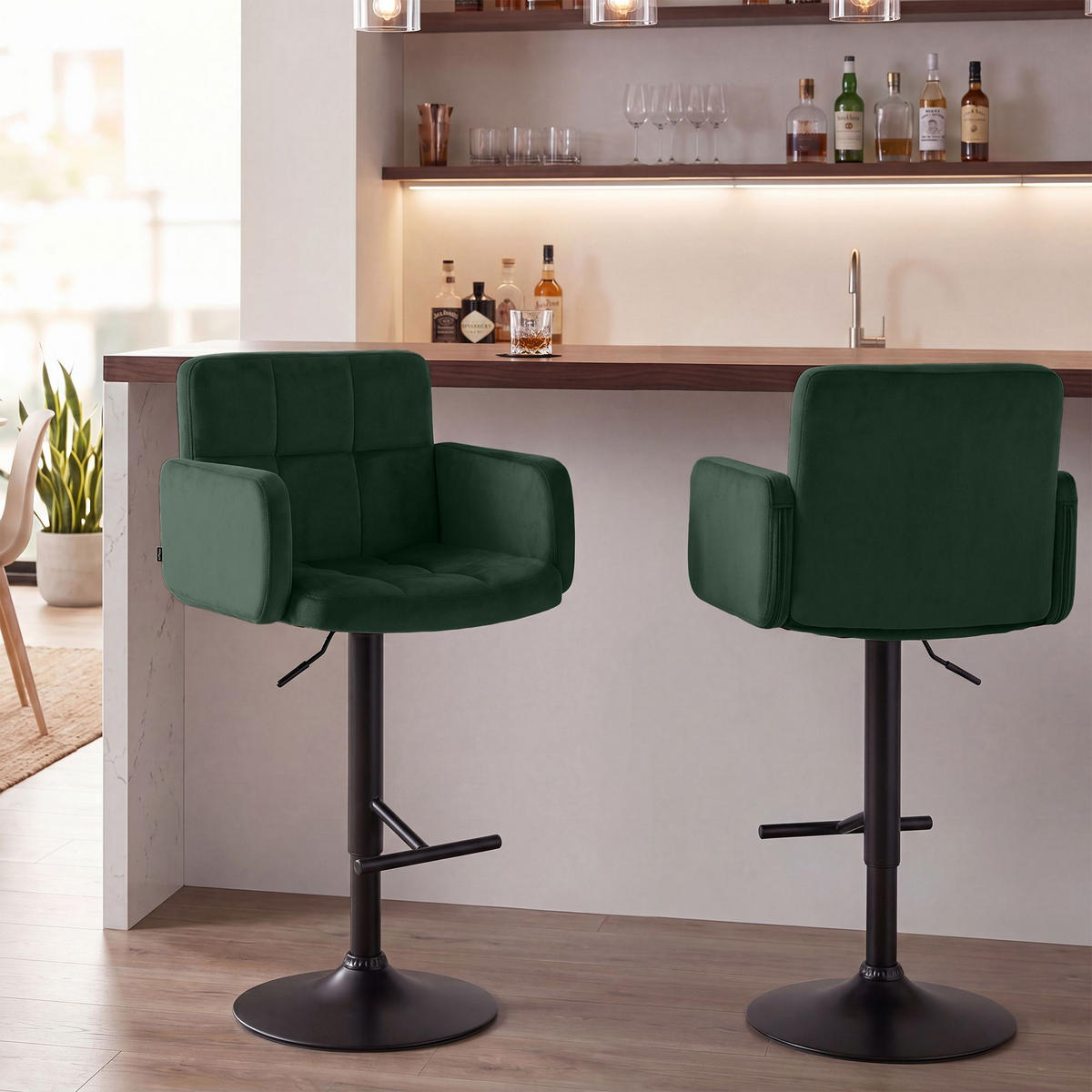 BARHOCKER 2 Samt Dunkelgrün - Dunkelgrün/Schwarz, Textil/Metall (60/93/56cm) - CLP