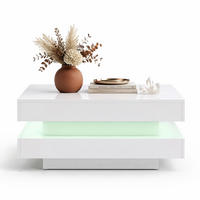 COUCHTISCH aus Spanplatte 70x70x36 cm Weiß Hochglanz mit drehbarer LED-Tischplatte - Weiß, Holzwerkstoff (70/70/36cm) - IVMEU