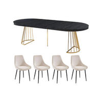 SET Tisch FIRELA + 4 Stühle MASURIE - Schwarz & Cremefarben - Schwarz, Holz (260/76/110cm) - Vente-Unique