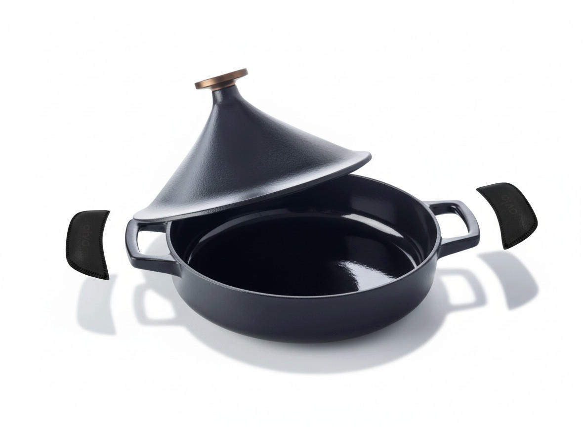 TAJINE Tagine - Nori - Gusseisen ø 28 cm - 3 Liter - emaillierte Antihaftbeschichtung + Gratis Ledergriffe - Schwarz, Keramik (1/29/21cm)