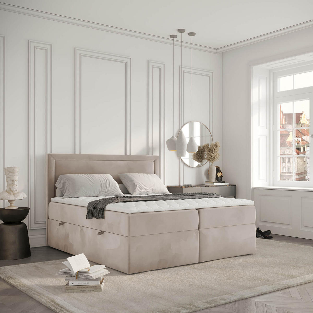 BOXBETT Jodan 120/200 cm Beige im Magic Velvet Stoff - Beige/Schwarz, Holz/Holzwerkstoff (120/200cm) - AltaBeds