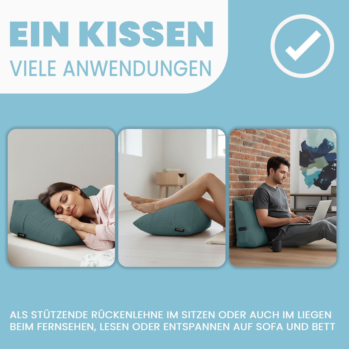 KEILKISSEN Ocean Depths, 70/40/20 cm, Cord - Jadegrün, Textil (70/20cm) - Dreamroots