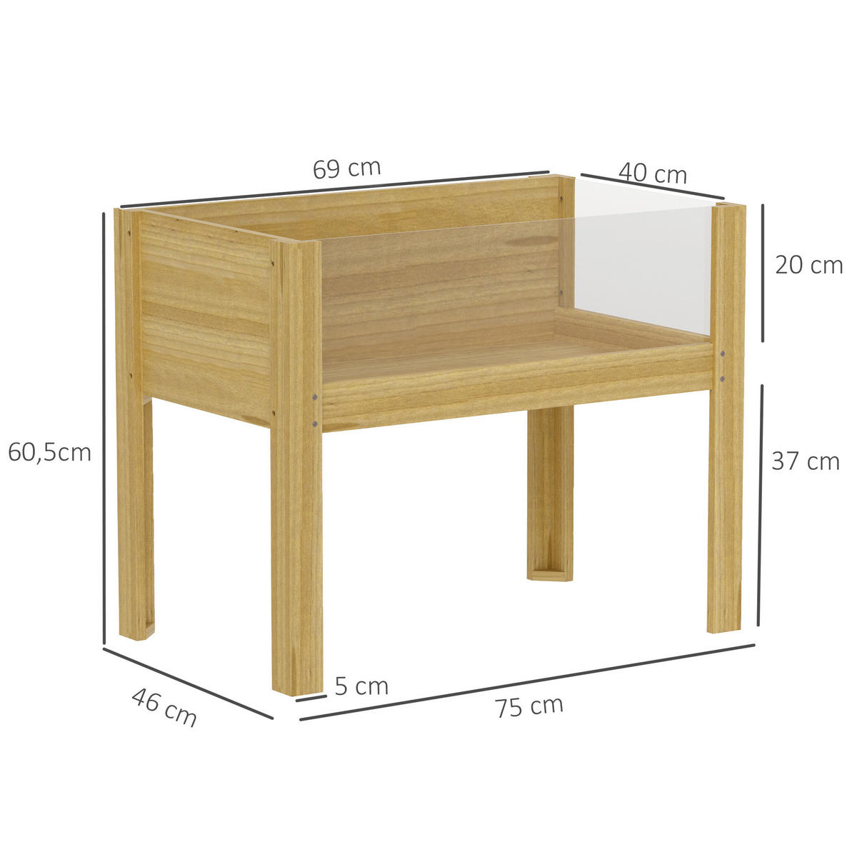HOCHBEET DE-16003 mit Acryl-Paneelen Natur - Naturfarben, Holzwerkstoff (75/60.5/46cm) - ComfortXL