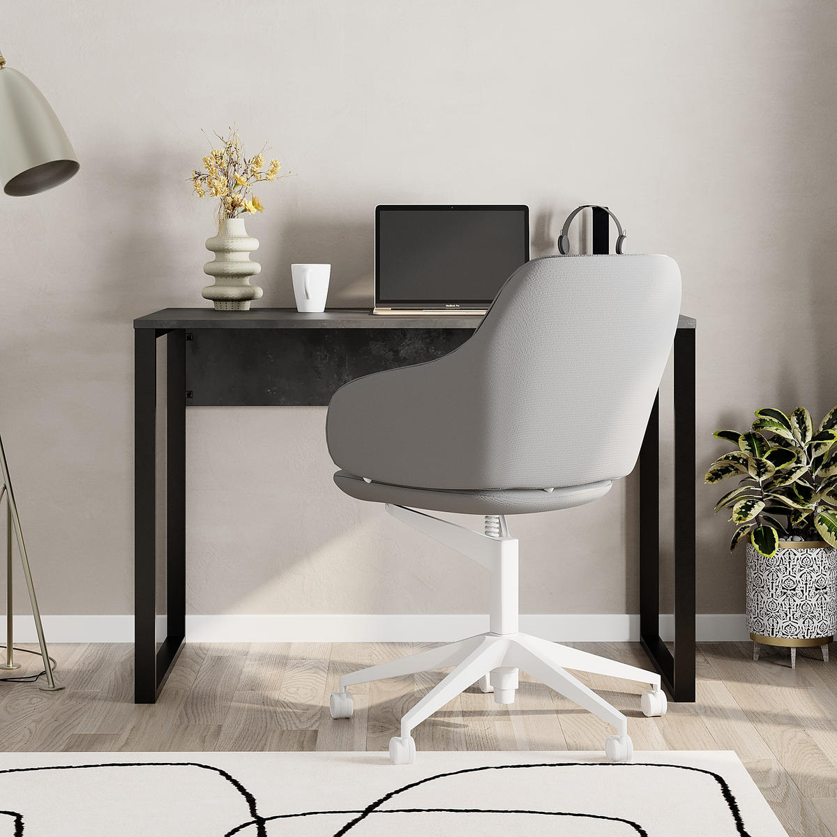 SCHREIBTISCH Inna Retro-Grau 100/60/75 cm - Schwarz/Grau, Holzwerkstoff/Metall (60/100/75cm) - Decortie