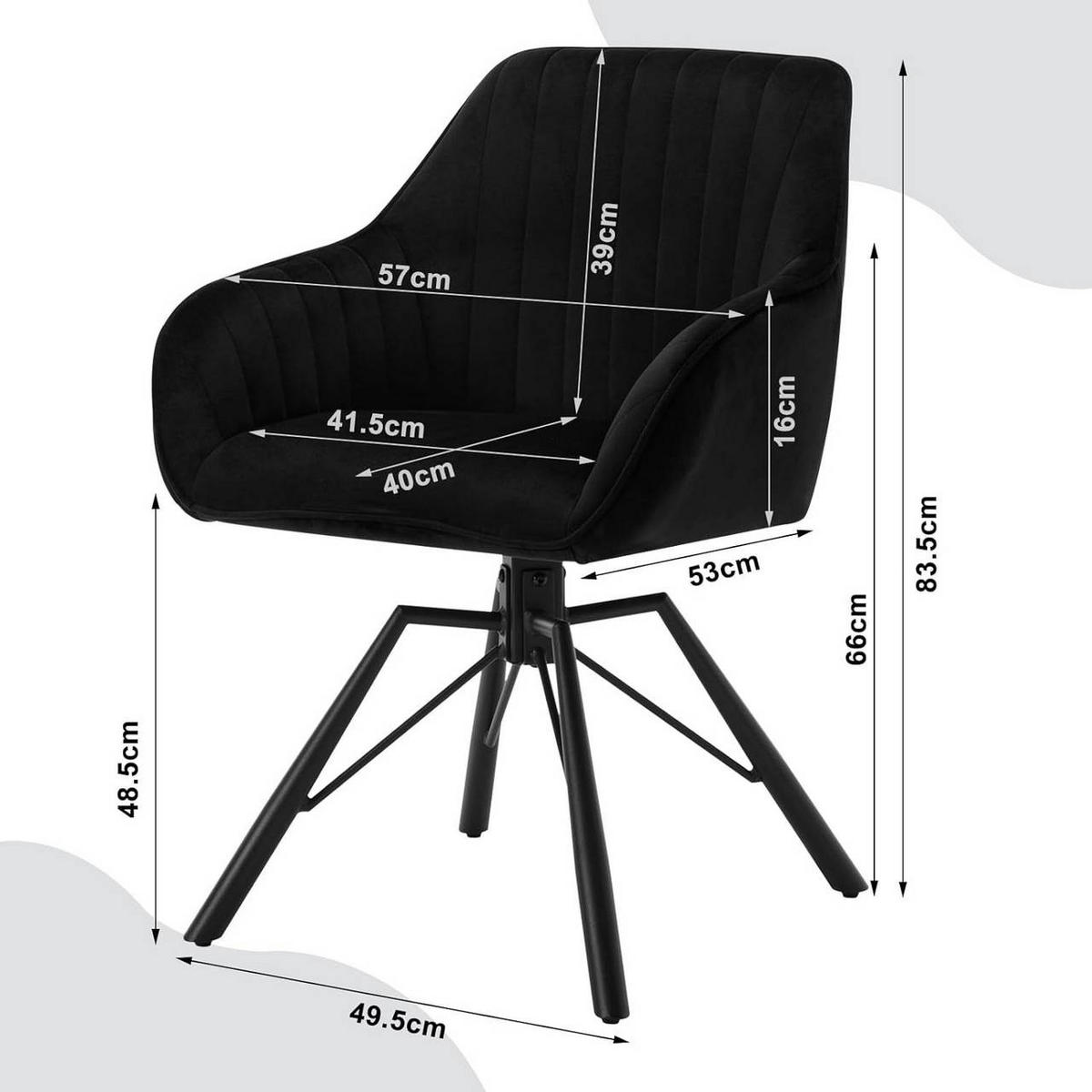 ESSZIMMERSTUHL drehbar, Samt Sessel, Schwarz - Schwarz, Textil/Metall (57/83.5/53cm) - Woltu