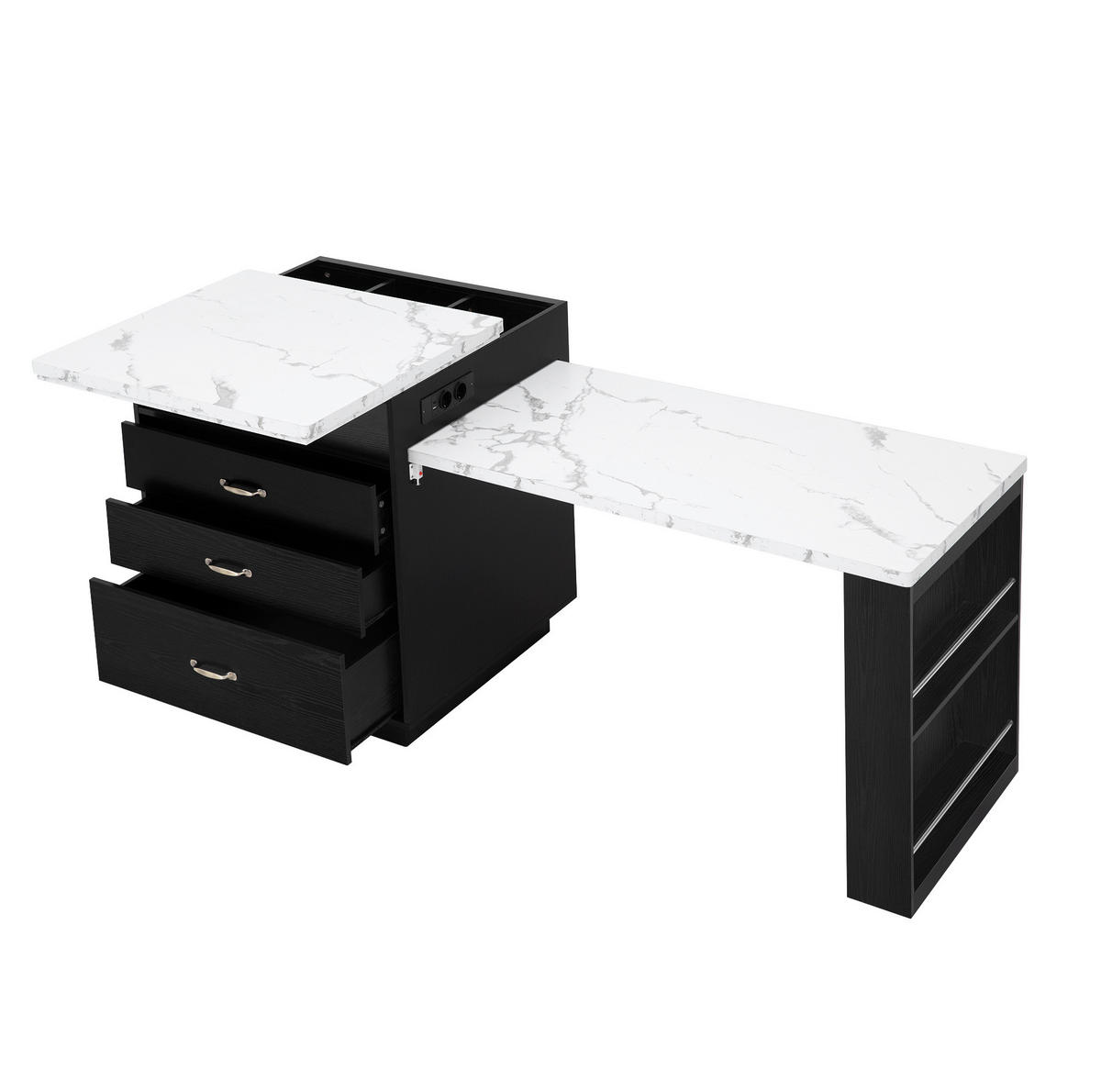 KUHINJSKI otok 125,5–187,5/71/93 cm z LED osvetlitvijo, USB/Type-C polnilom, raztegljivo mizno ploščo iz MDF, Črna - črna, leseni material (125.5/93/71cm) - Redom