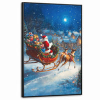 LEINWAND Bilder mit Rahmen - Weihnachtsmann - Rentier - Weihnachten - Schnee - 100x150 - Cognac, Textil (100/150cm) - MuchoWow