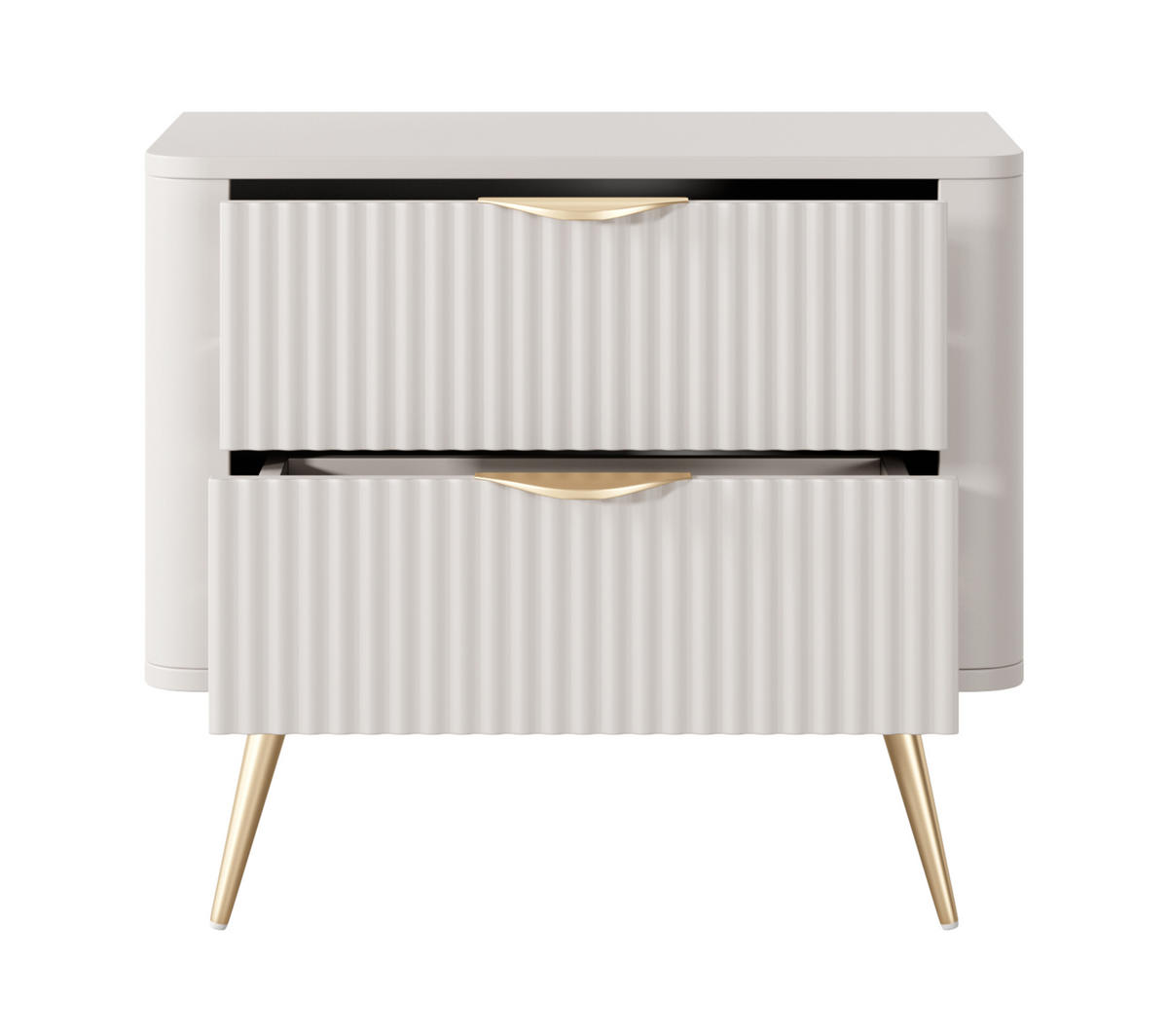 NACHTTISCH Vespasia 2S Beige 63,2/55,3/38 cm – Geriffelten Fronten - Beige/Goldfarben, Holzwerkstoff/Metall (63.2/55.3/38cm) - AX Living