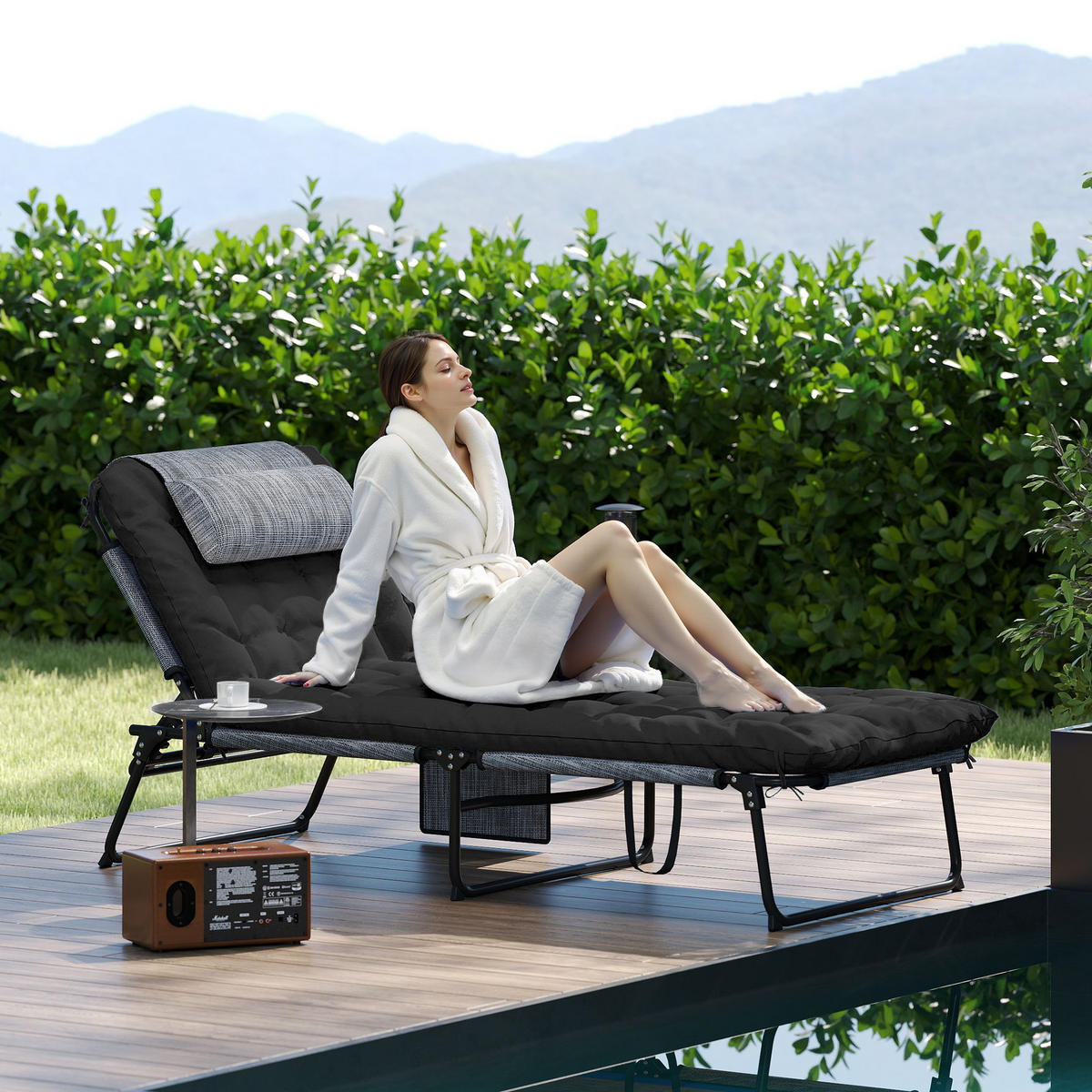 SONNENLIEGE mit Seitentasche Schwarz - Schwarz, Textil/Metall (189/30/68cm) - Outsunny