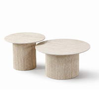 COUCHTISCH-SET Keramik rund 2-tlg. Trommelgestell Travertin-Optik 80 & 60 cm - Sandfarben/Weiß, Keramik/Metall (80/80/46cm) - HOOZ