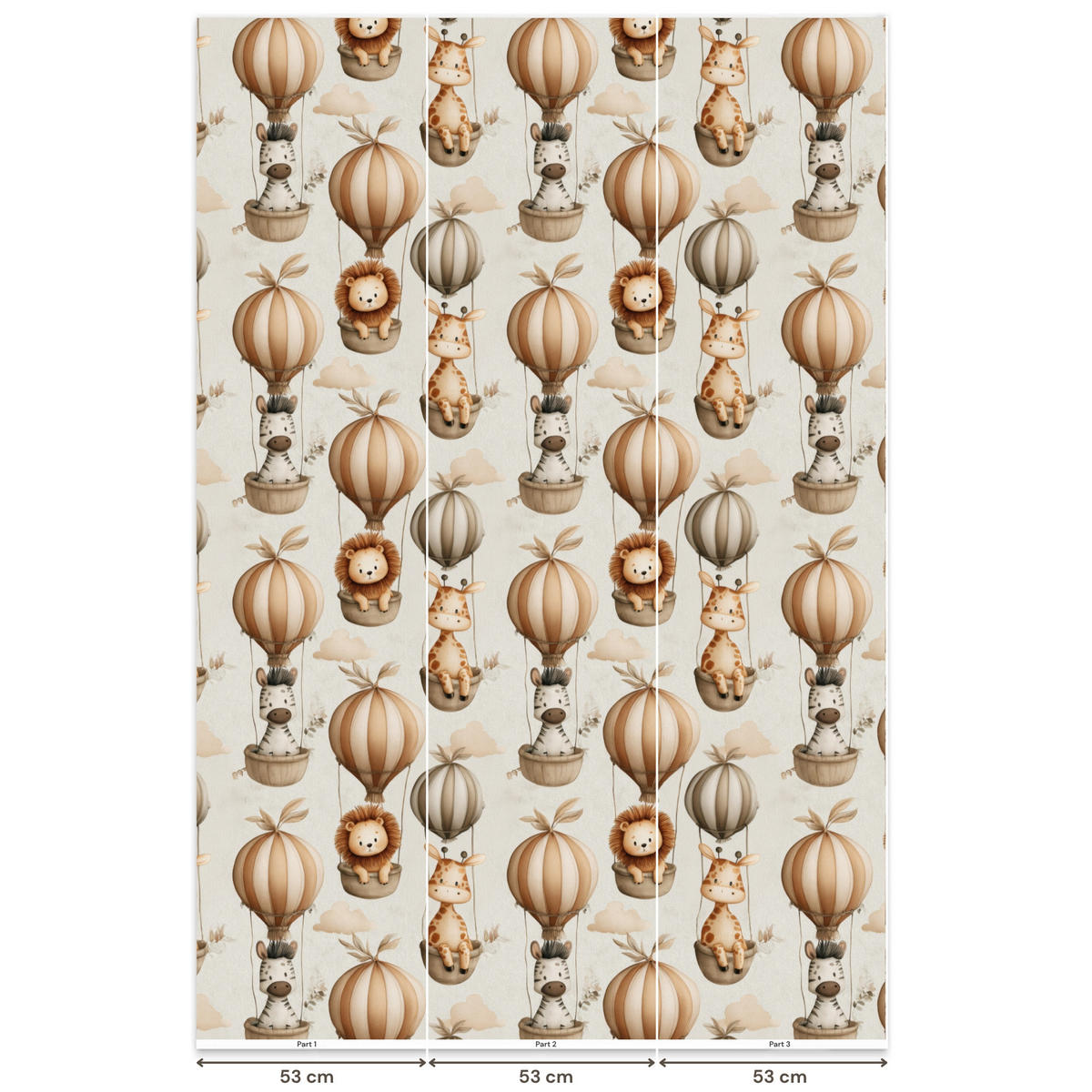 KINDERTAPETE - Safari - Heißluftballons - Taupe - 160x240 cm - Beige, Papier (160/240cm) - OnlyWow