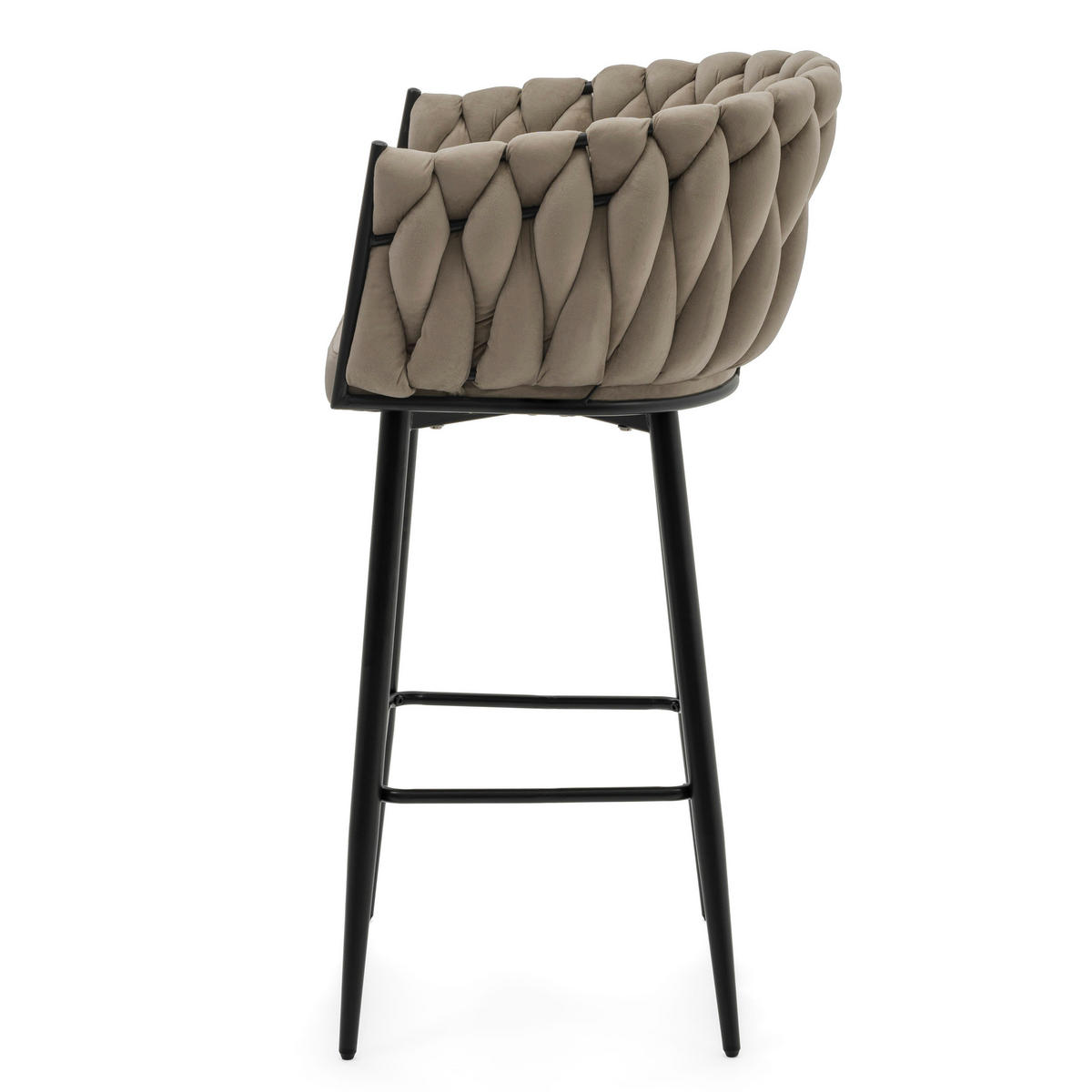 BARHOCKER LATINA gepolsterter mit Steppung - dunkelbeige - Samt Velour - Beige/Schwarz, Metall (54/95/55cm) - NEW HOME