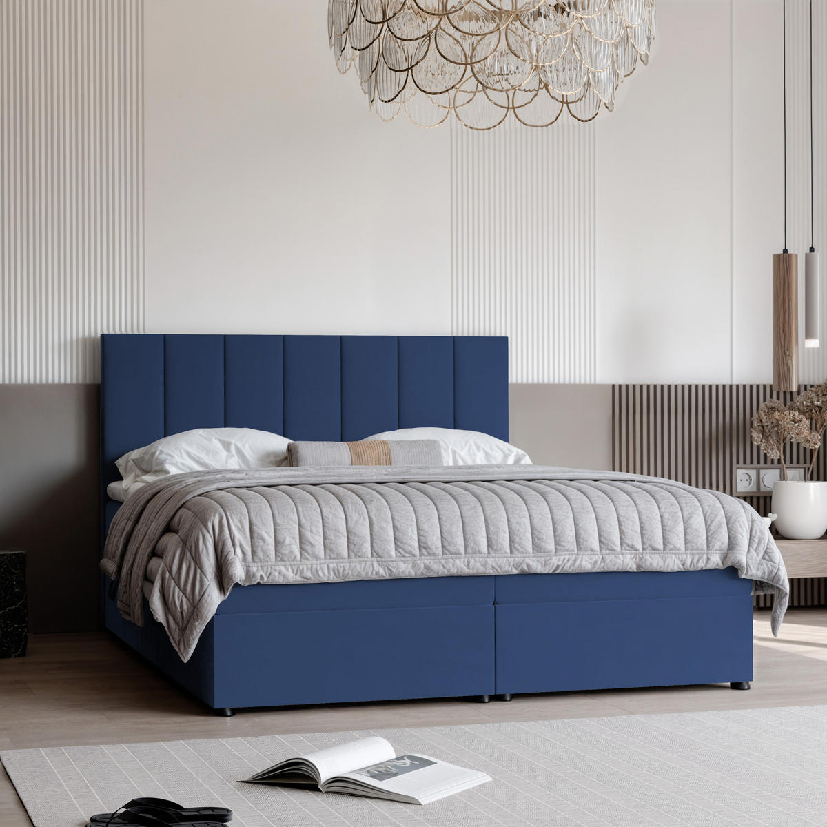BOXBETT ZELTO 200/200 cm, mit Matratze und Topper, Marineblau - Dunkelblau, Holzwerkstoff/Textil (200/200cm) - Idohome